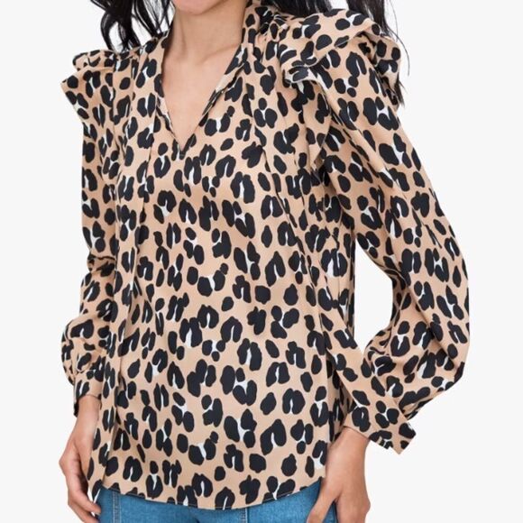 Kate Spade Forest Feline Tie-neck Top Blouse Small - Picture 5 of 15